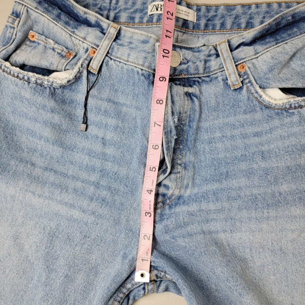 Zara Jeans Womens 32 Blue Denim Button Fly Light Wash Distressed Pockets Hi Rise - Picture 10 of 12